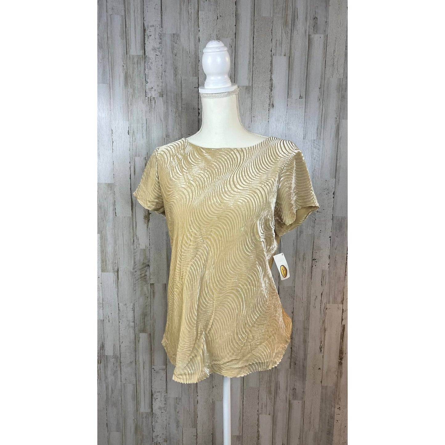 NWT Talbots Women's Size 12 Beige Textured Short Sleeve Silk Blend Blouse