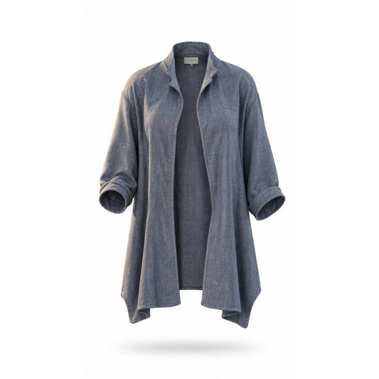 NWT Canvas Duster Jacket Women L Blue Open Front 3/4 Sleeve Boho