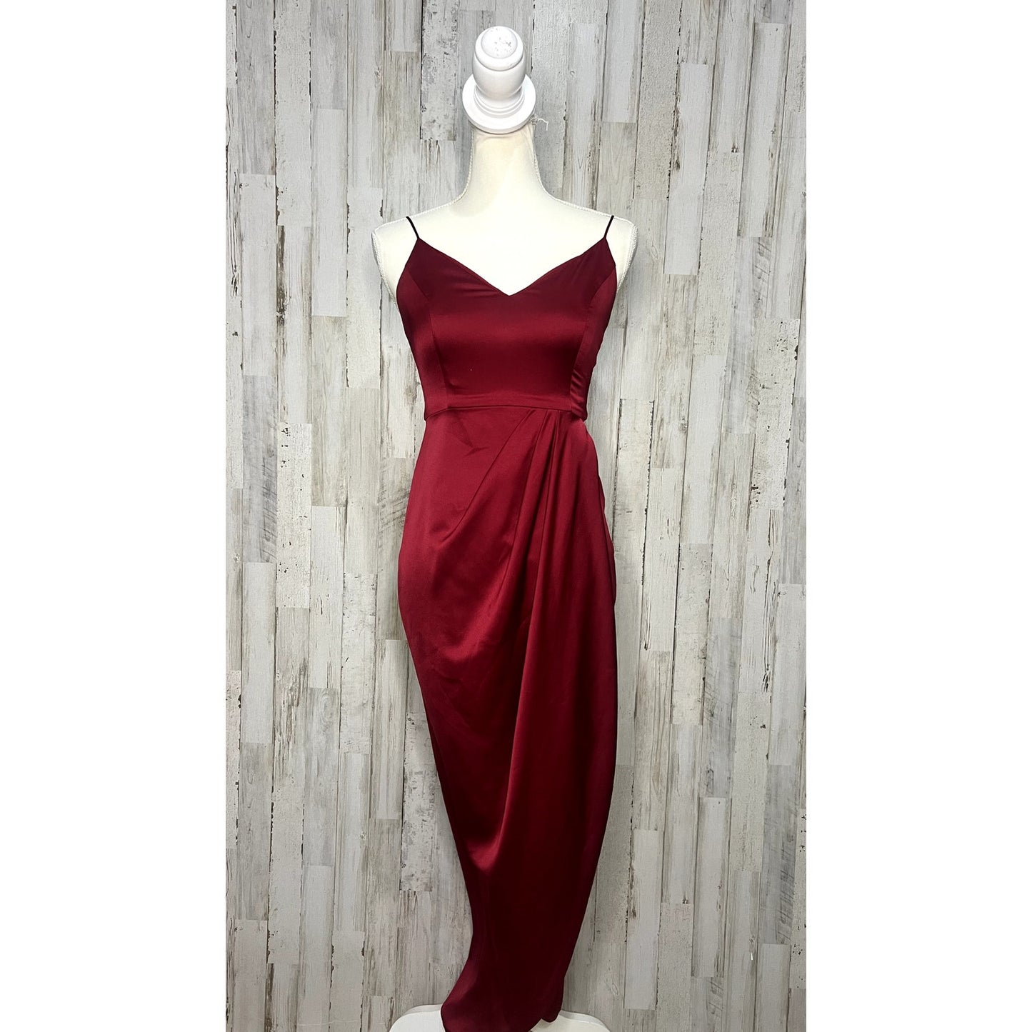 Express Women's Size 0 Red Satin Midi Dress V-Neck Cocktail Party