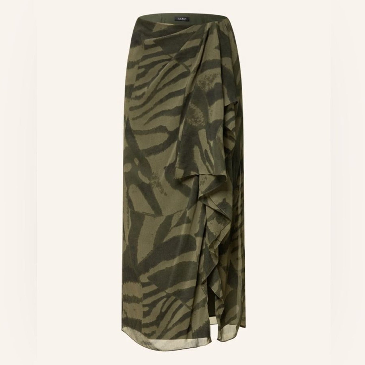 NWT Lauren Ralph Lauren Skirt Womens Size 2 Green Zebra Print Wrap Midi Ruffle
