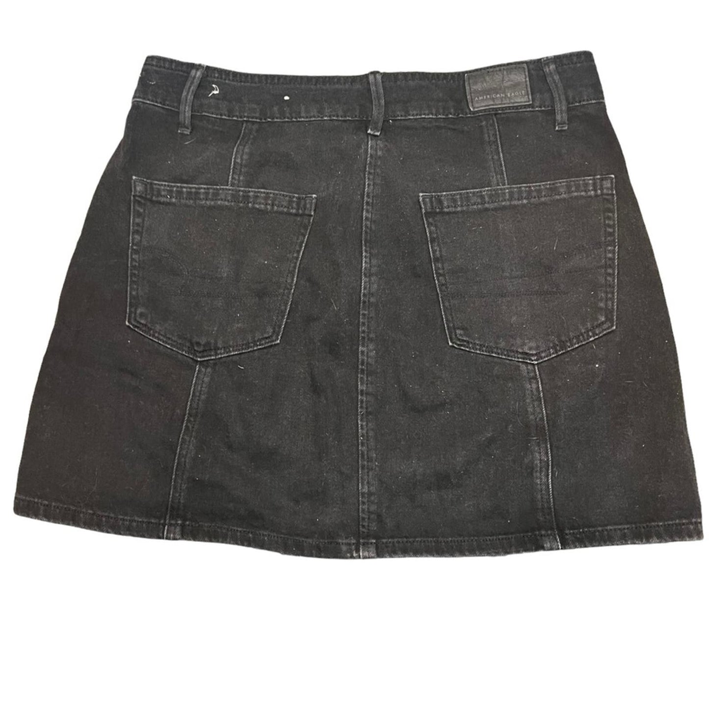 American Eagle Black Denim Button Front Hi-Rise A-Line Mini Skirt Women's 10