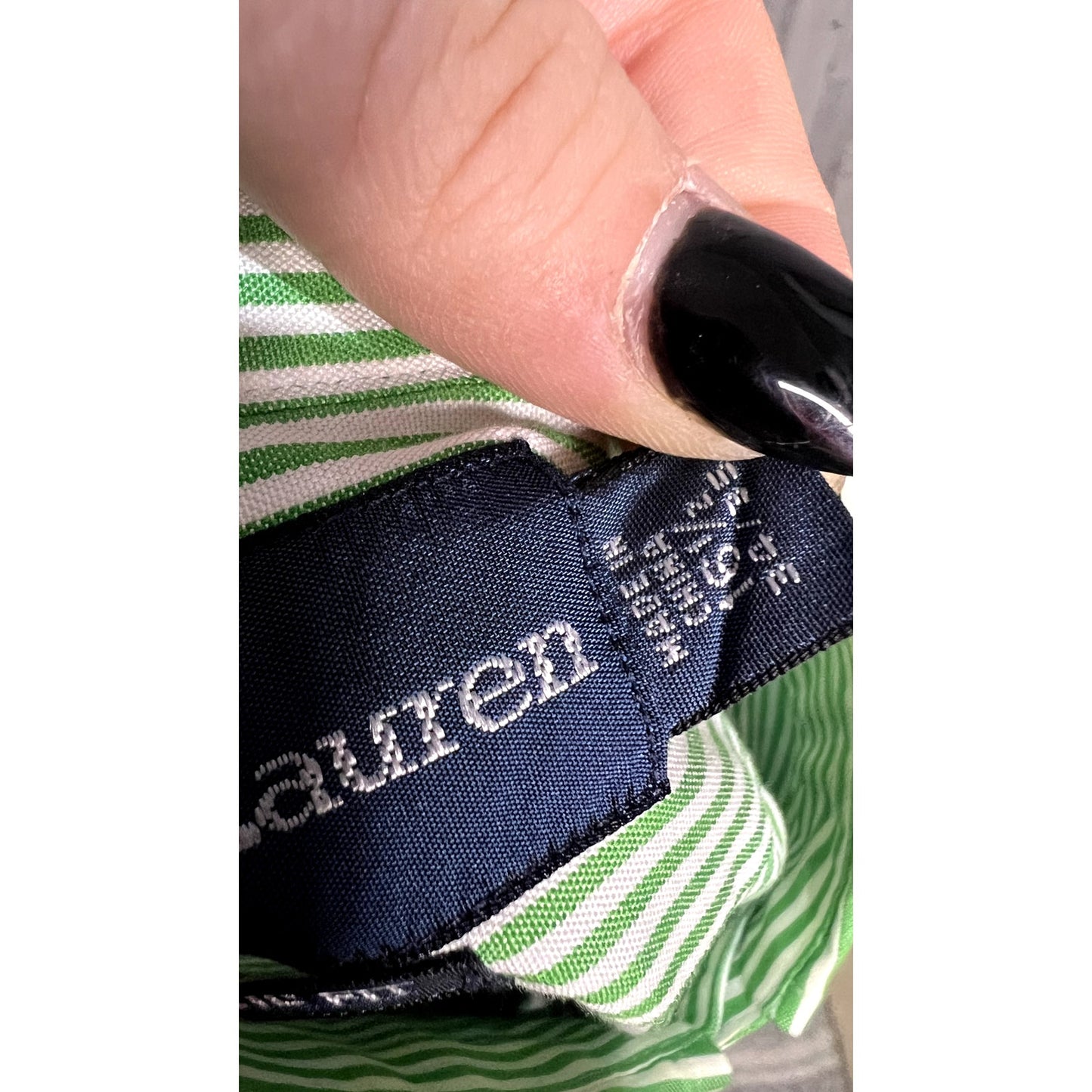 Ralph Lauren Men's 16.5 Green Striped Long Sleeve Button-Up Shirt