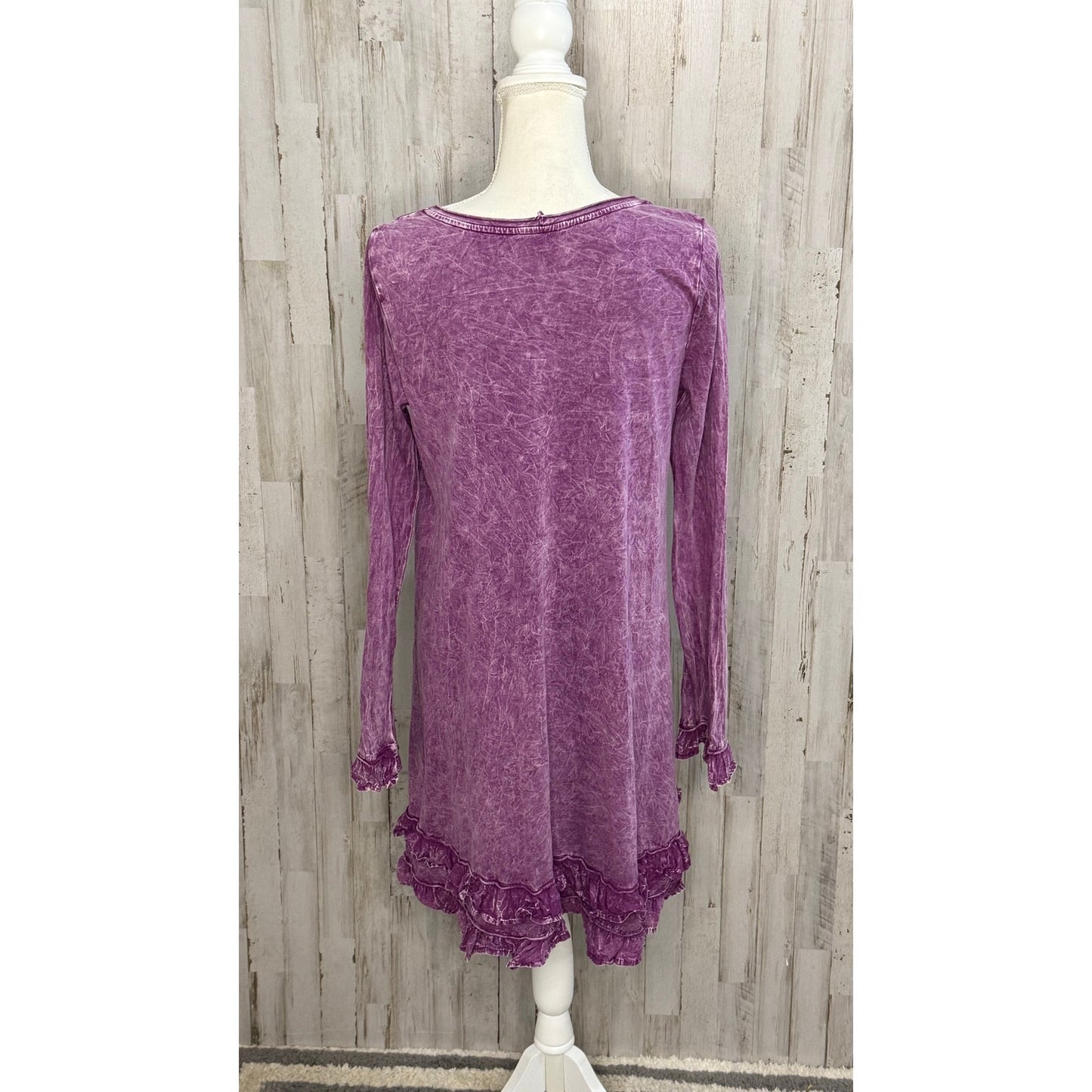 Altar'd State Women's Medium Purple Long Sleeve Ruffle A-Line Dress