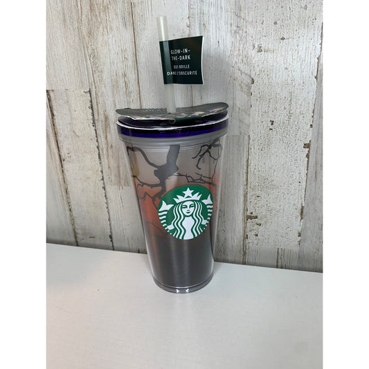 Starbucks Halloween Glow-in-the-Dark Cold Cup Tumbler 16 oz Orange/Black