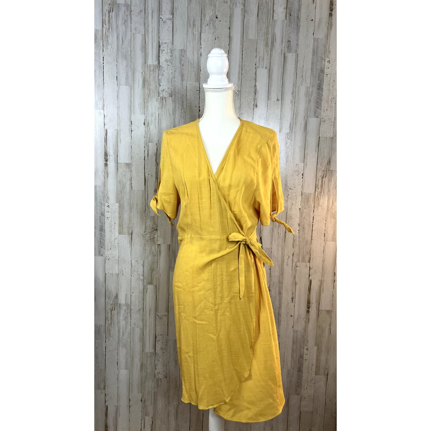 NWT Lulus My Philosophy Golden Yellow Wrap Dress XL Short Sleeve Summer V-Neck