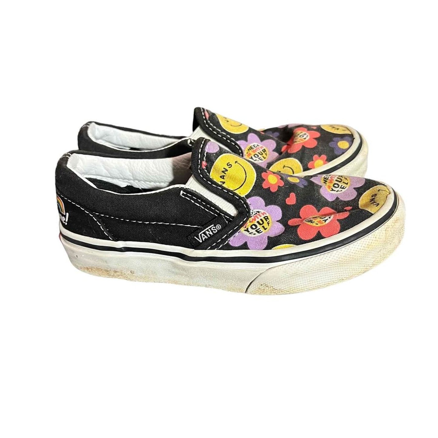 Vans Kids Black Slip-On Radically Happy "You're Awesome" Canvas Shoes Size 12.0