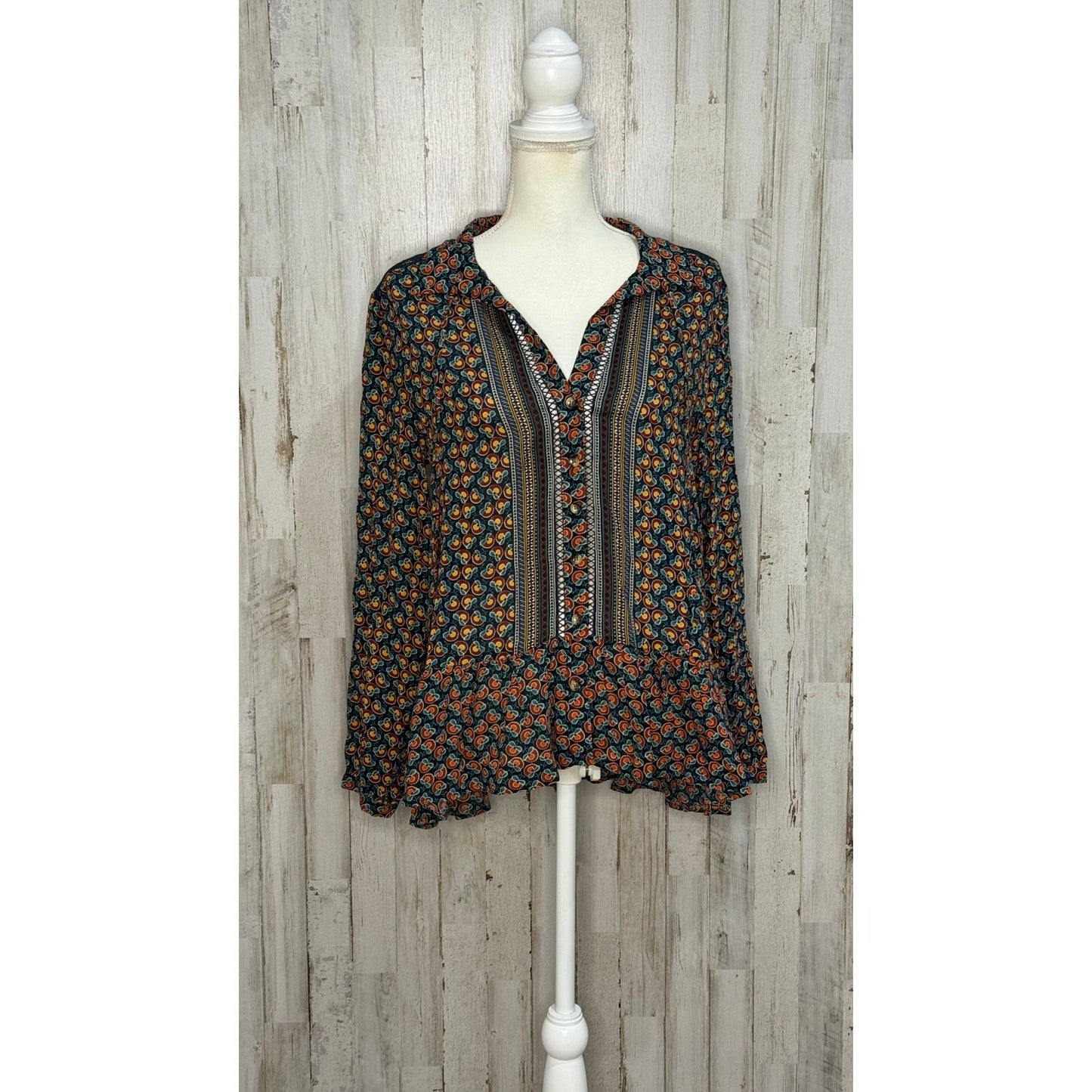 Maeve by Anthropologie Floral Peasant Blouse V-Neck Tunic Size 6