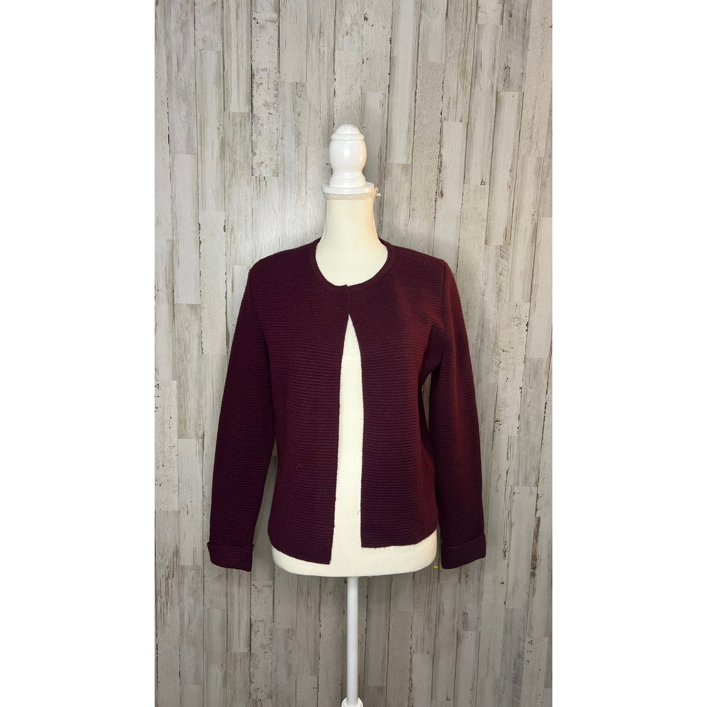 ELLE Women's Size Small Burgundy Open-Front Ribbed Cardigan Sweater