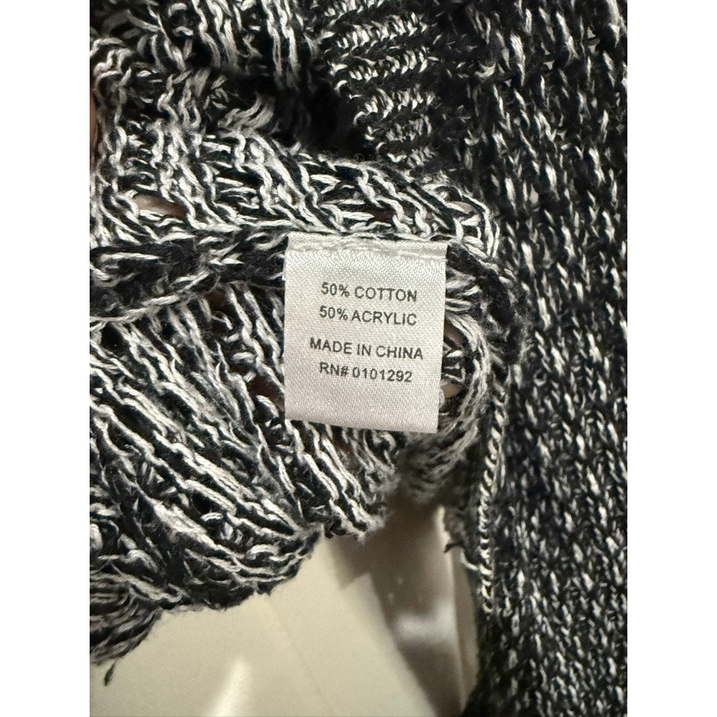 Lulu-B Sweater Womens Size Small Black & White Marled Open-Knit Pullover Top