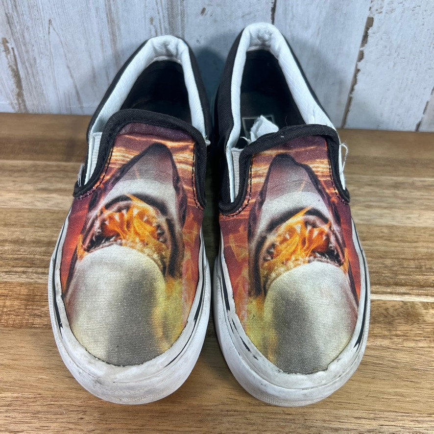 Vans Kids Size 13 Flaming Shark Sunset Classic Slip-On Skate Shoes Sneakers