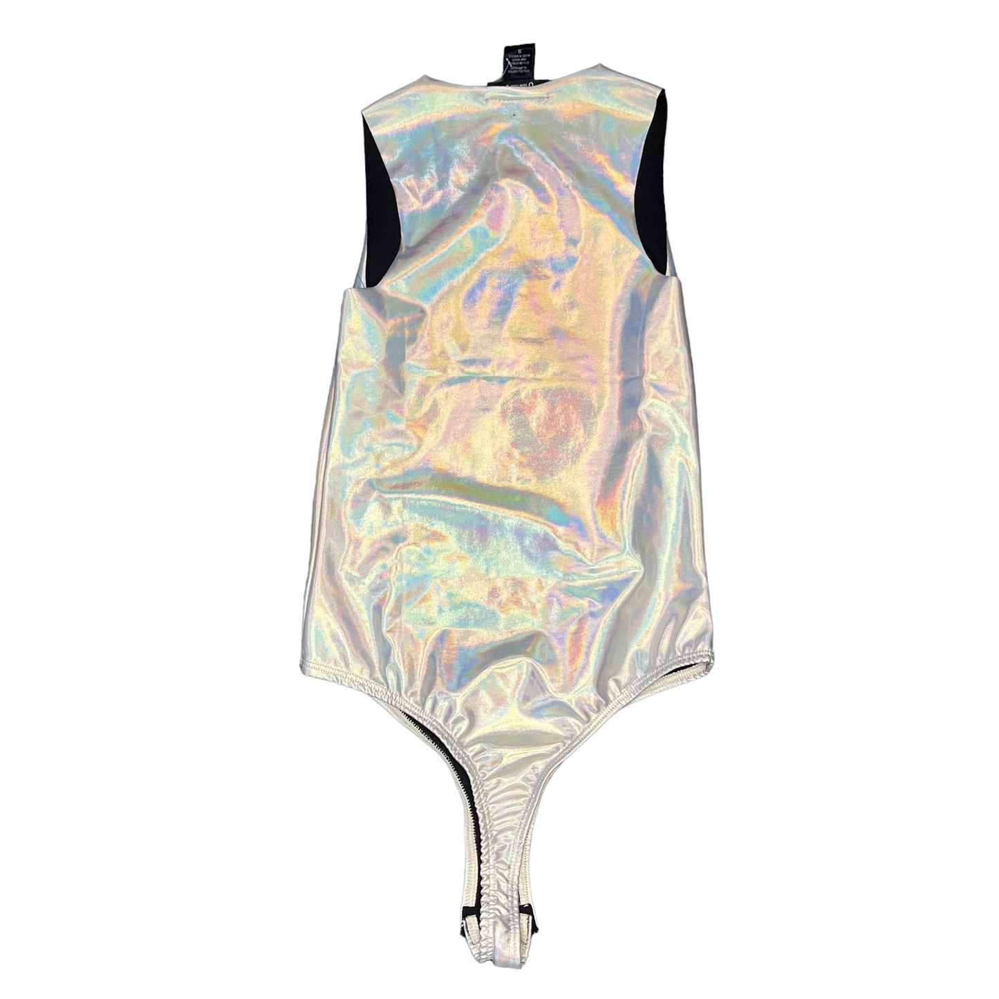 Just Polly Women's Small Silver Holographic High Neck Sleeveless Bodysuit