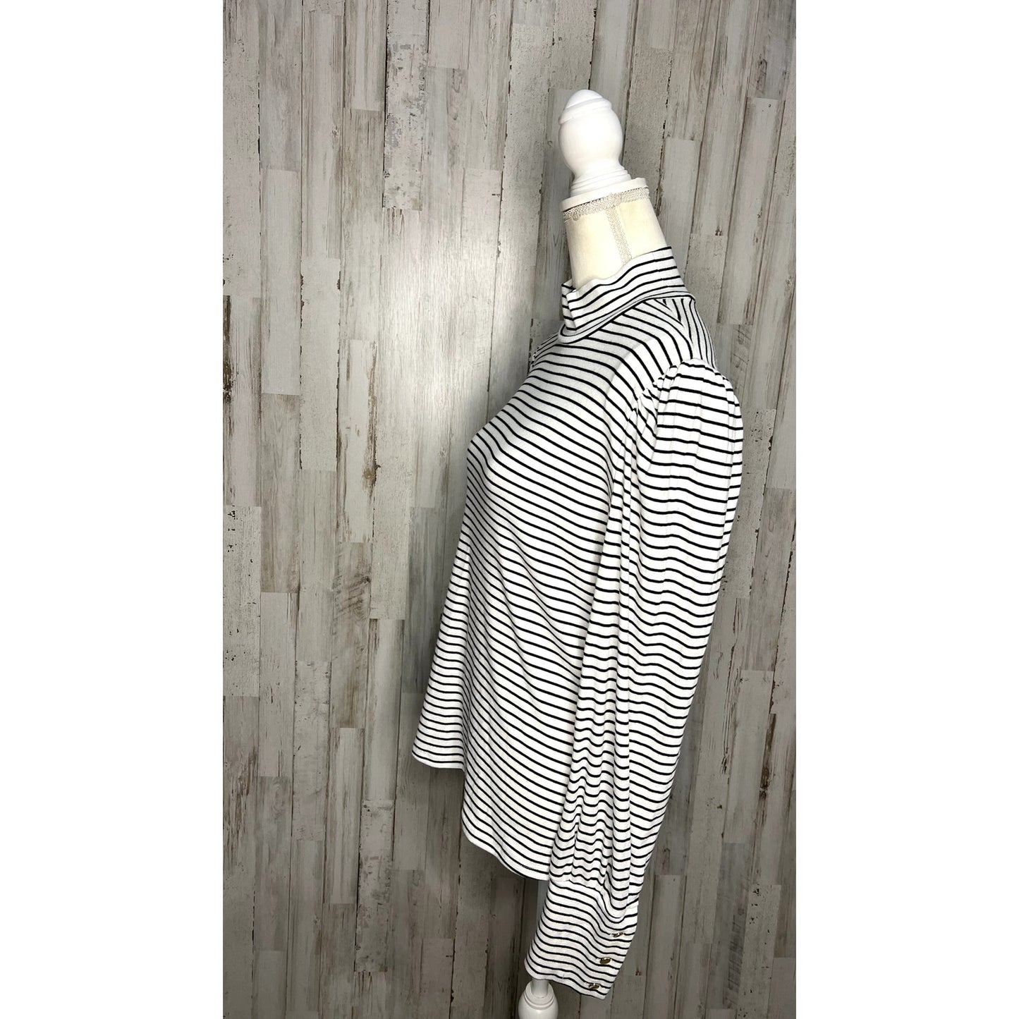 Draper James RSVP Women's Striped Mock Turtleneck Shirt White Large