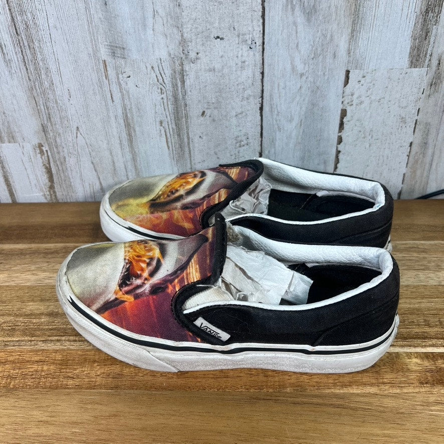 Vans Kids Size 13 Flaming Shark Sunset Classic Slip-On Skate Shoes Sneakers