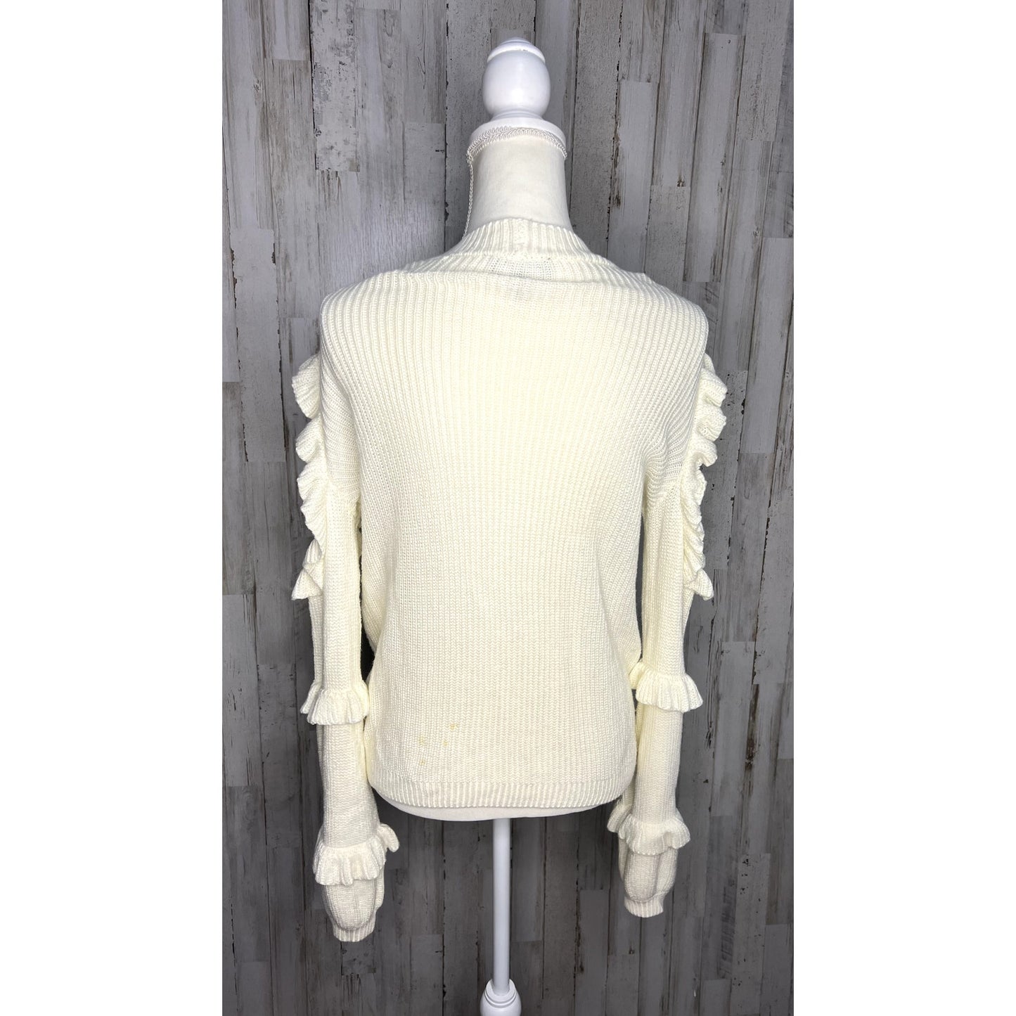 Express Women's XS Ivory Cable Knit Ruffle Sweater Pullover Casual