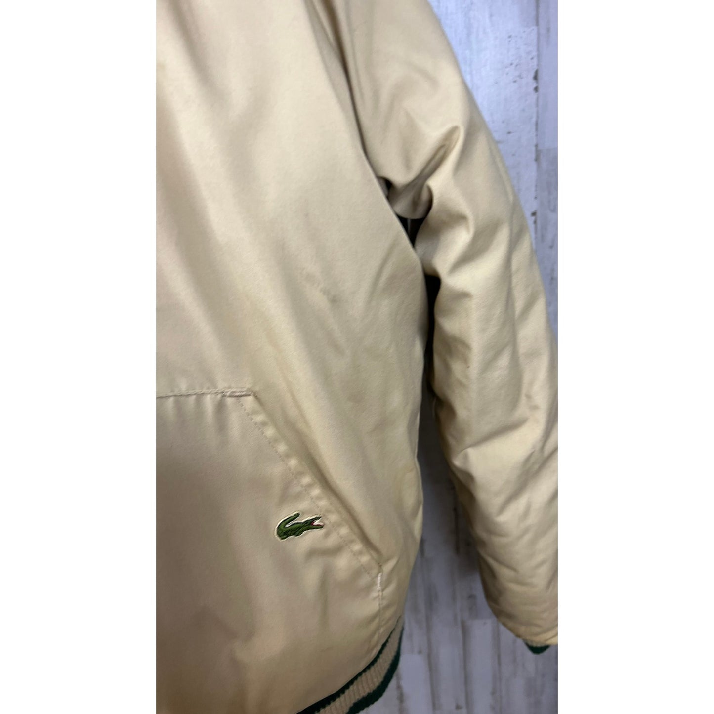 VINTAGE Lacoste Men's Large Green & Beige Reversible Thick Winter Puffer Jacket