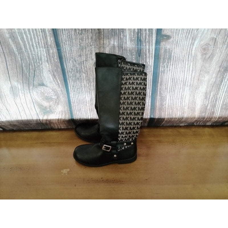 MICHAEL Michael Kors Kids Knee High Riding Boots Black Logo Side Zip Size 3Y