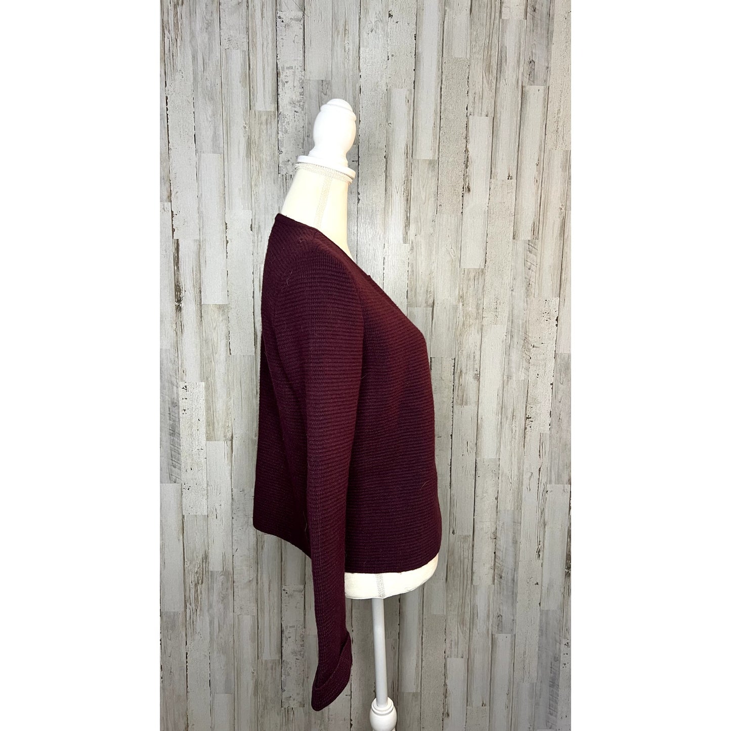 ELLE Women's Size Small Burgundy Open-Front Ribbed Cardigan Sweater