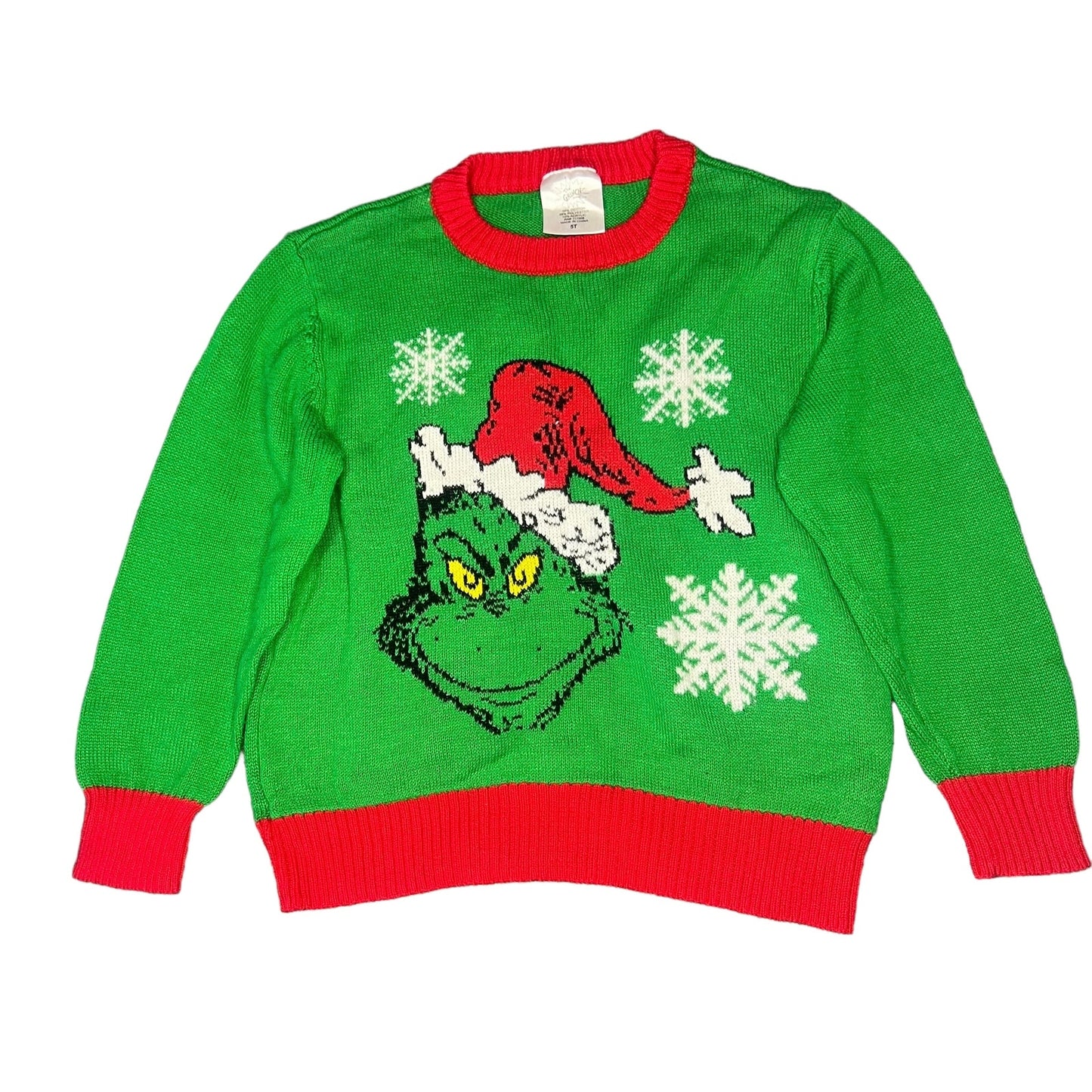 Dr. Seuss The Grinch Kids Size 5T  Green Christmas Pullover Holiday Sweater