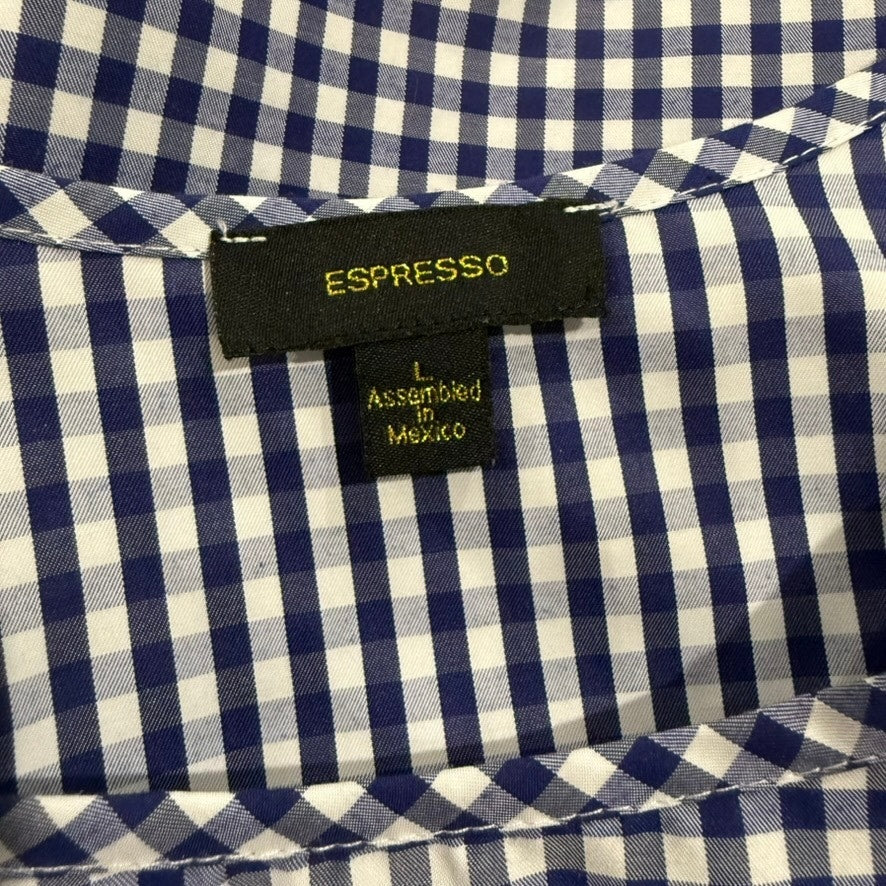 Espresso Women's Blue Gingham Cold Shoulder Knee Length Dress Size Large