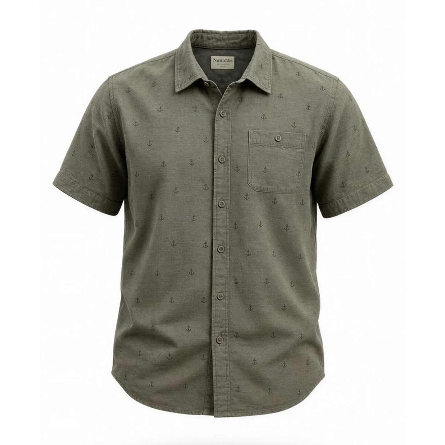 Hang Ten Button-Up Shirt Men's XL Gray Short Sleeve Palm Tree Print Pocket