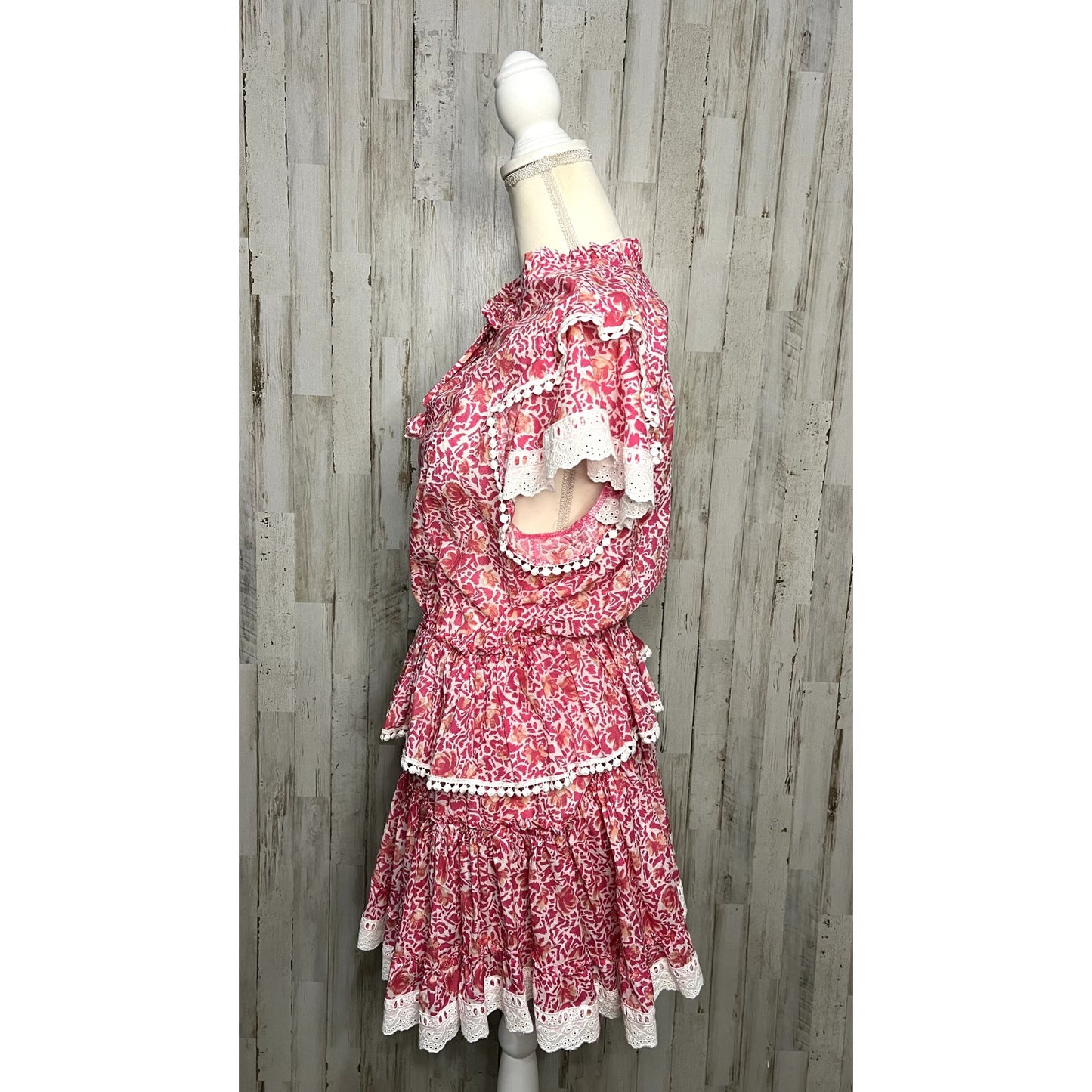 MISA Los Angeles Lilian Dress Large  Pink Floral Knee Length Party Dress