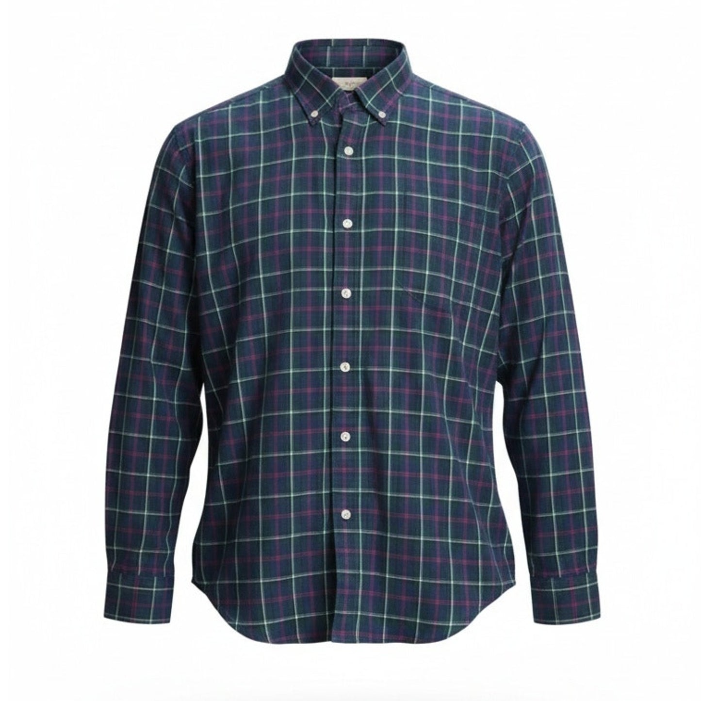 Lands’ End Boys Shirt XL (18-20) Blue Green Tartan Plaid Button-Up Long