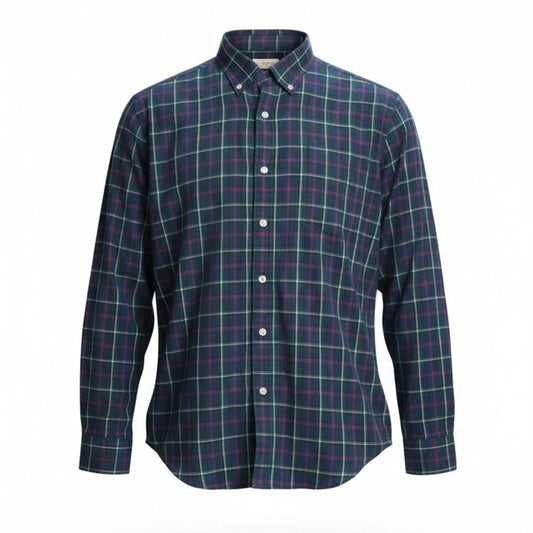 Lands’ End Boys Shirt XL (18-20) Blue Green Tartan Plaid Button-Up Long