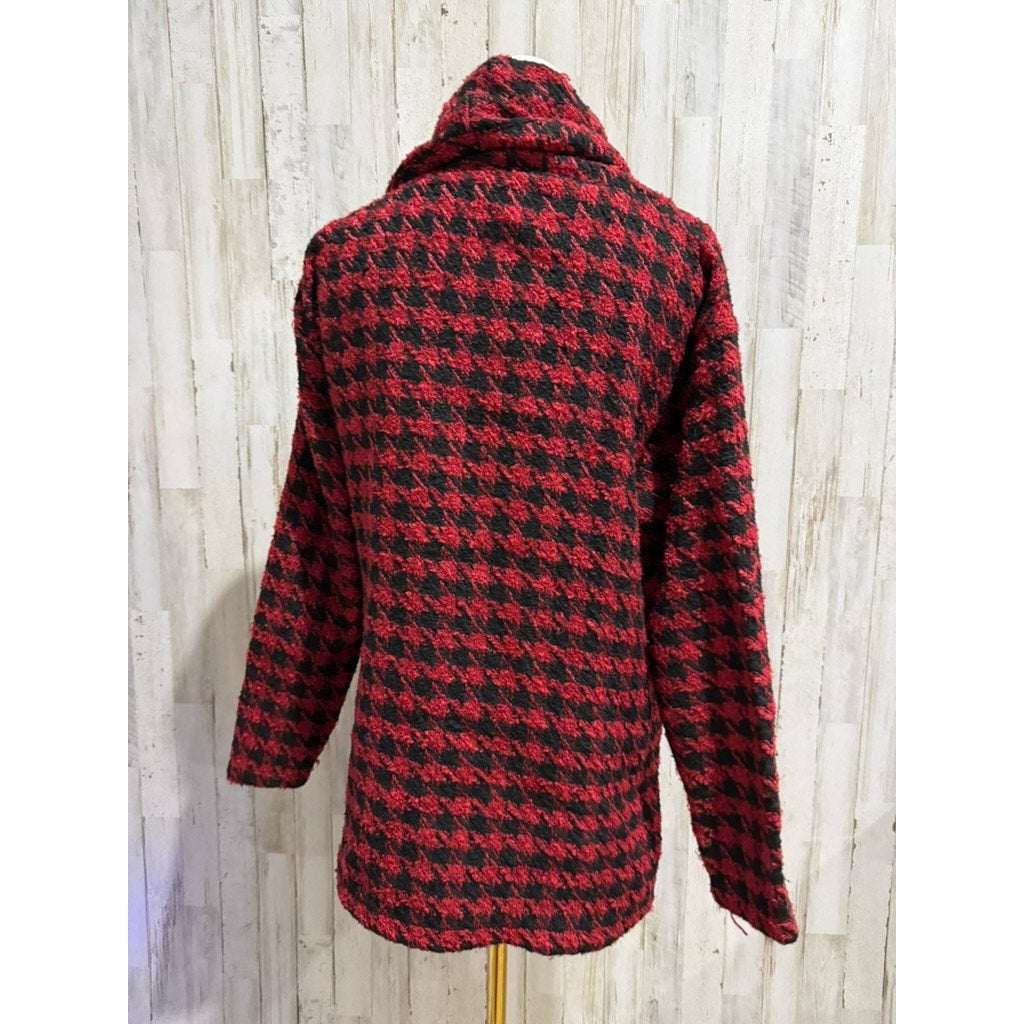 Lulu-B Women's Cowl Neck Houndstooth Pullover Sweater Red Size Small