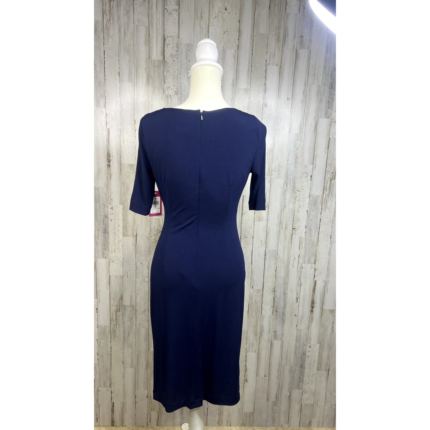 NWT Vince Camuto Women's Ruched Sheath Dress Navy Size 4 Knee Length Half Sleeve