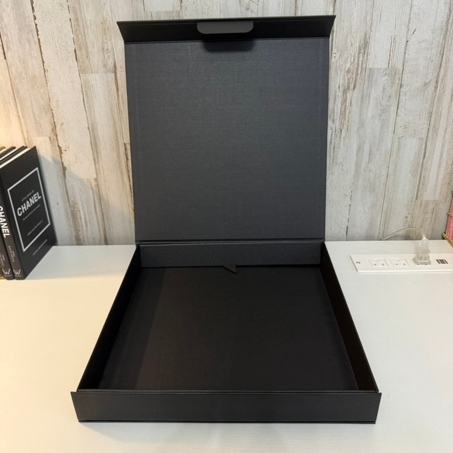 Versace Gift Box with Lid Black Raised Gold Logo Large 12x12x2 in