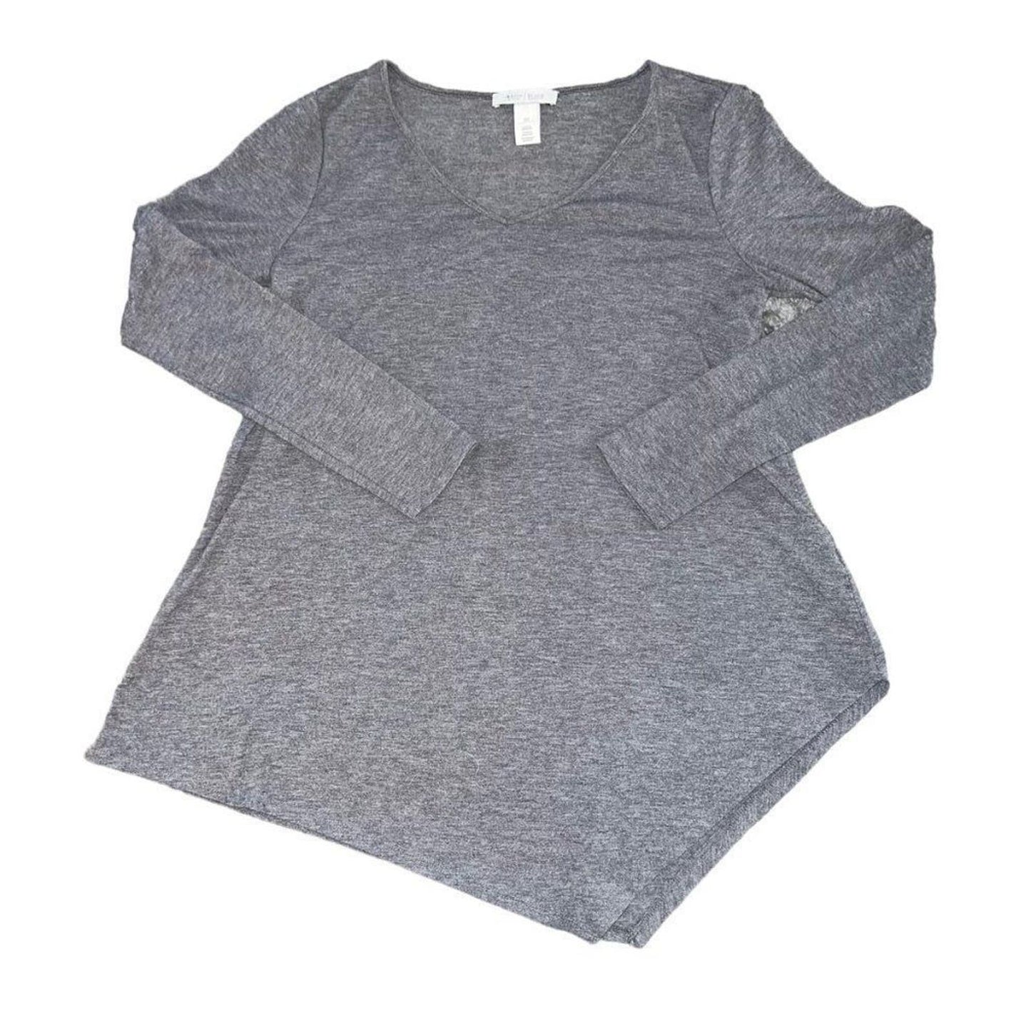 White House Black Market Women's Grey Asymmetrical Long Sleeve V-Neck Shirt - XS