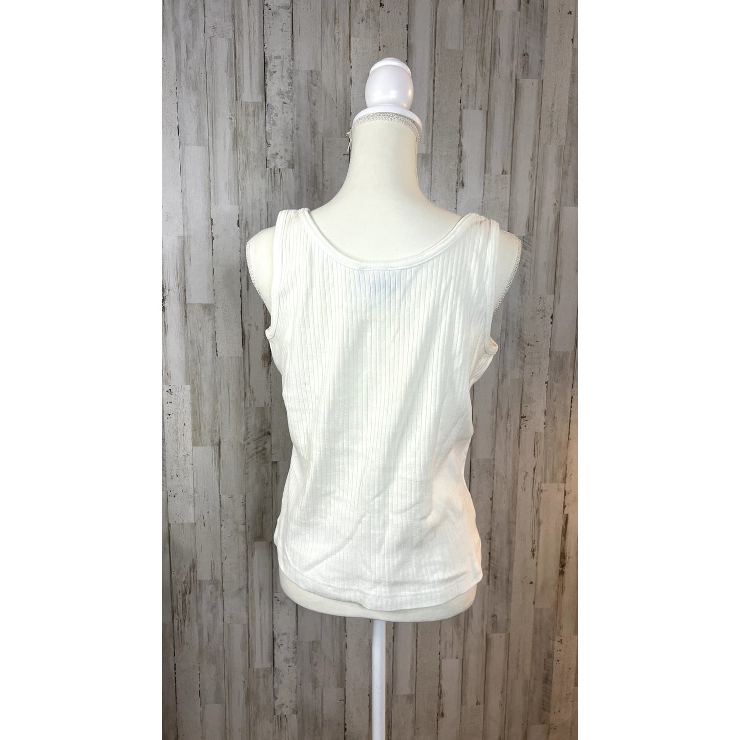 Hunters Run Women's Large White Scoop Neck Ribbed Tank Top Sleeveless Casual