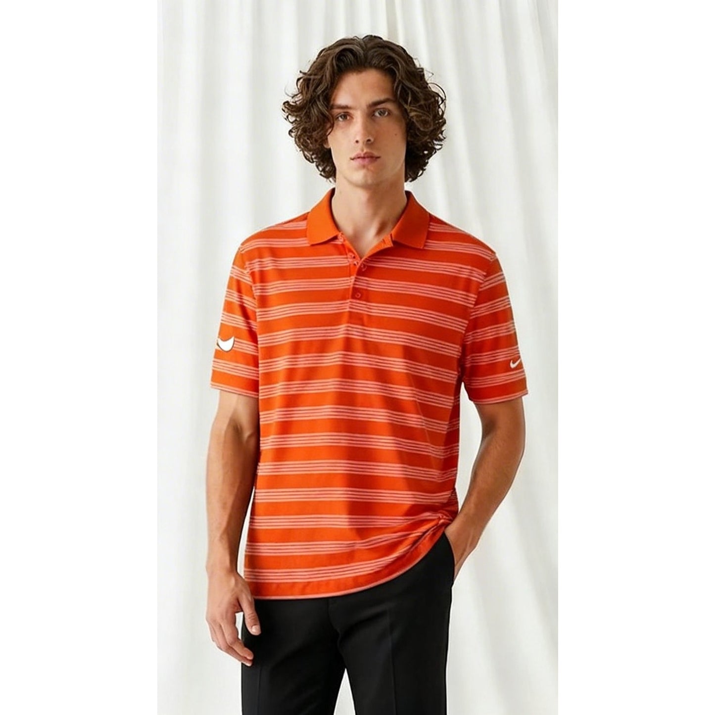 Nike Golf Polo Shirt Mens XL Orange Striped Short Sleeve Dri-FIT Tour