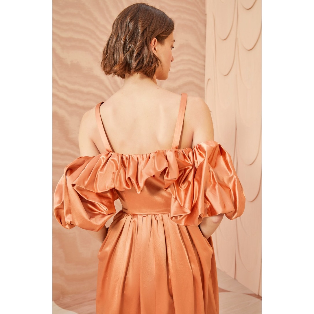 NWT Ulla Johnson Women's Lelita Off Shoulder Midi Dress Size 8 Copper