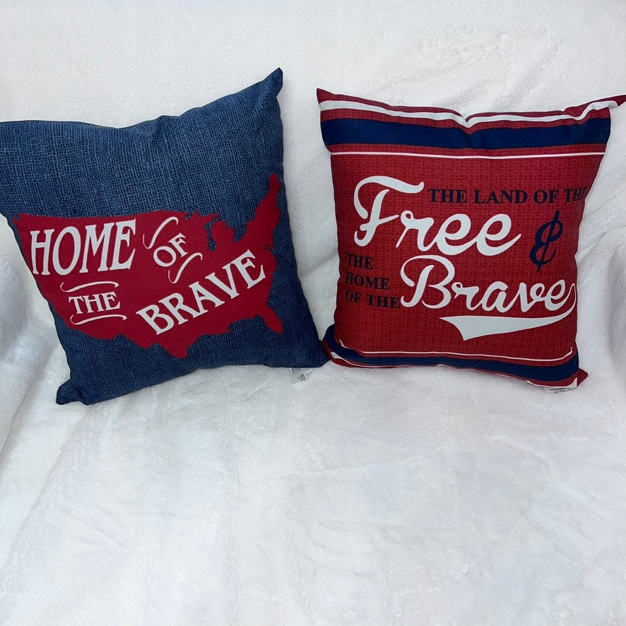 Mainstays Patriotic Throw Pillow Set "Home of the Brave" "Land of the Free"