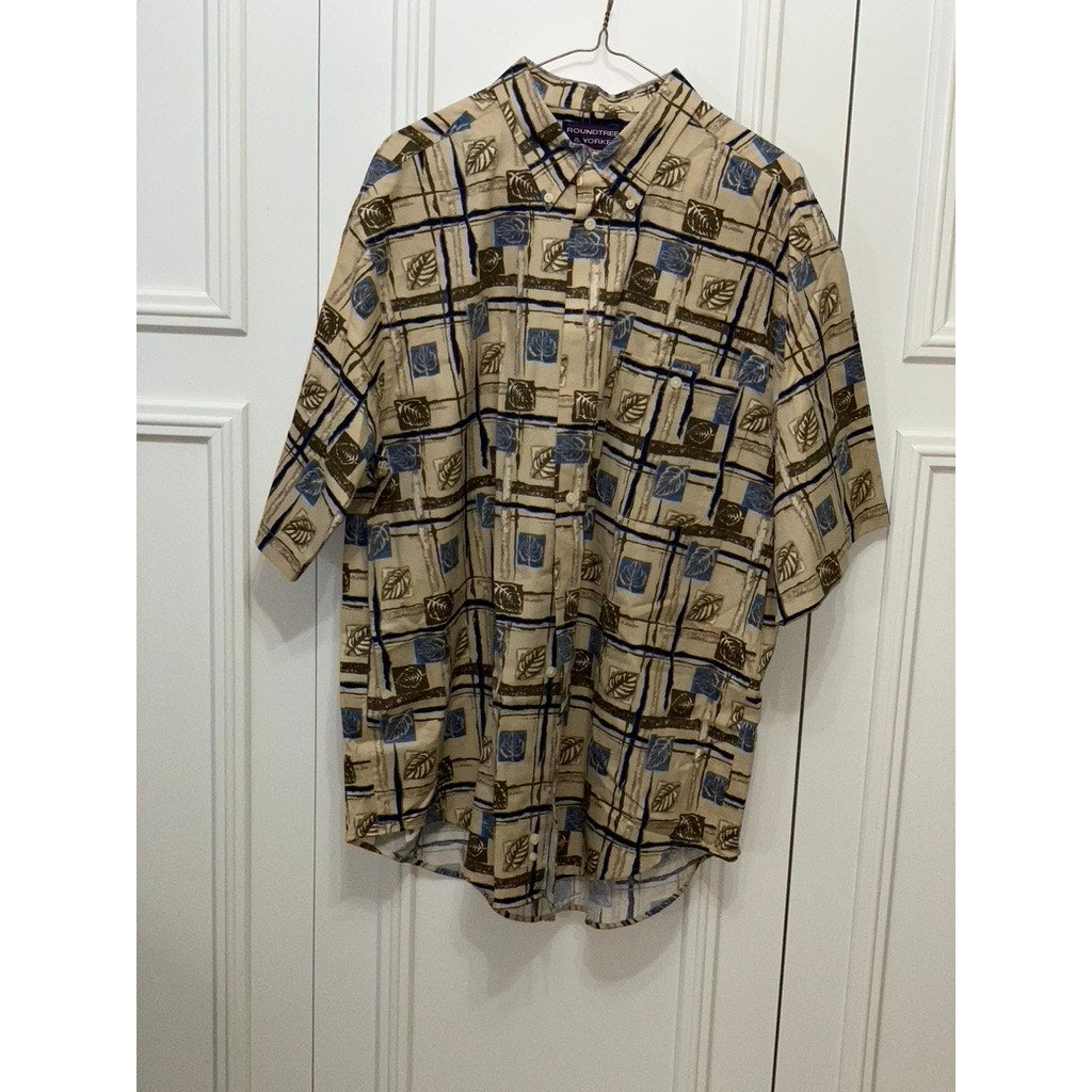 Roundtree & Yorke Men's Large Geometric Short Sleeve Button-Down Shirt