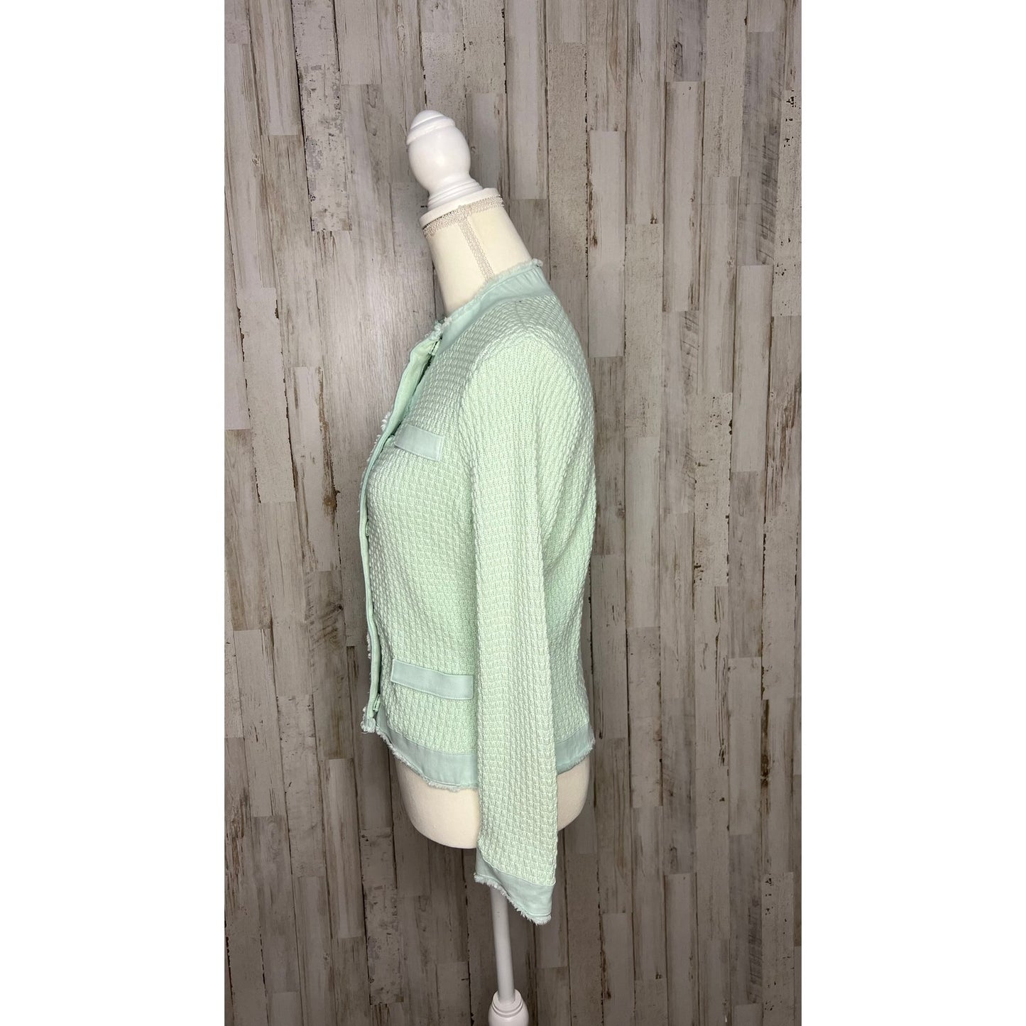 Talbots Women's Petite Small Green Waffle Knit Blazer Jacket