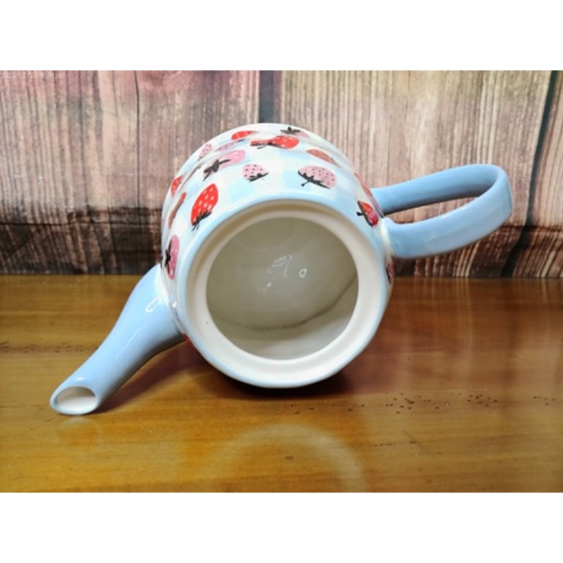 Grace Teaware Strawberry Gingham Tea Pot w/Lid Pink Red Blue