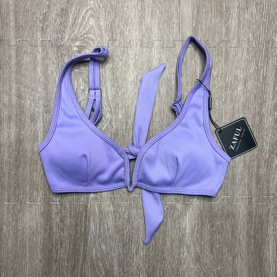 NWT Zaful Women's Purple Tie Front Bikini Top Size Small Adjustable Straps