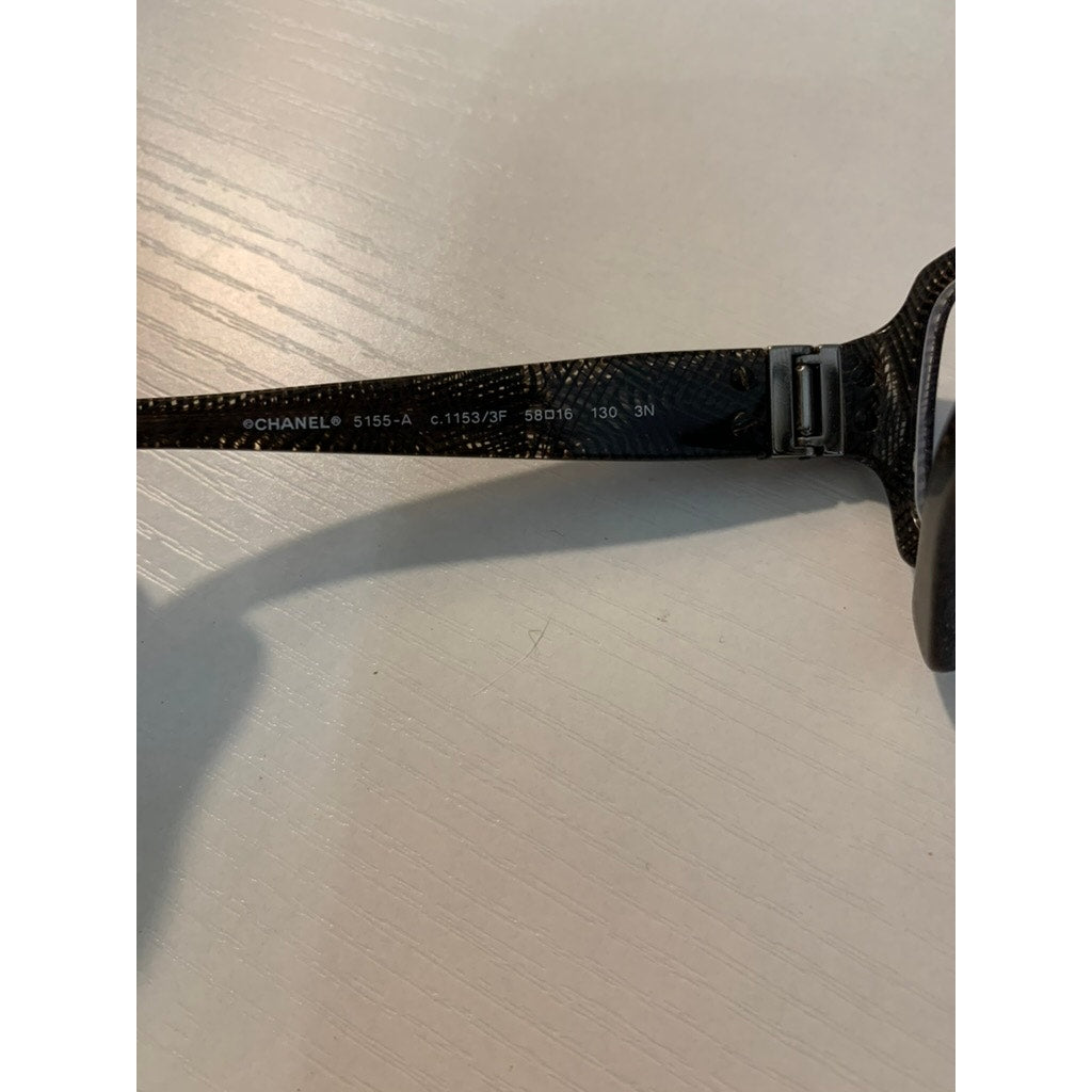 CHANEL Eyeglasses Frames Womens Black Lace Crystal Full Rim