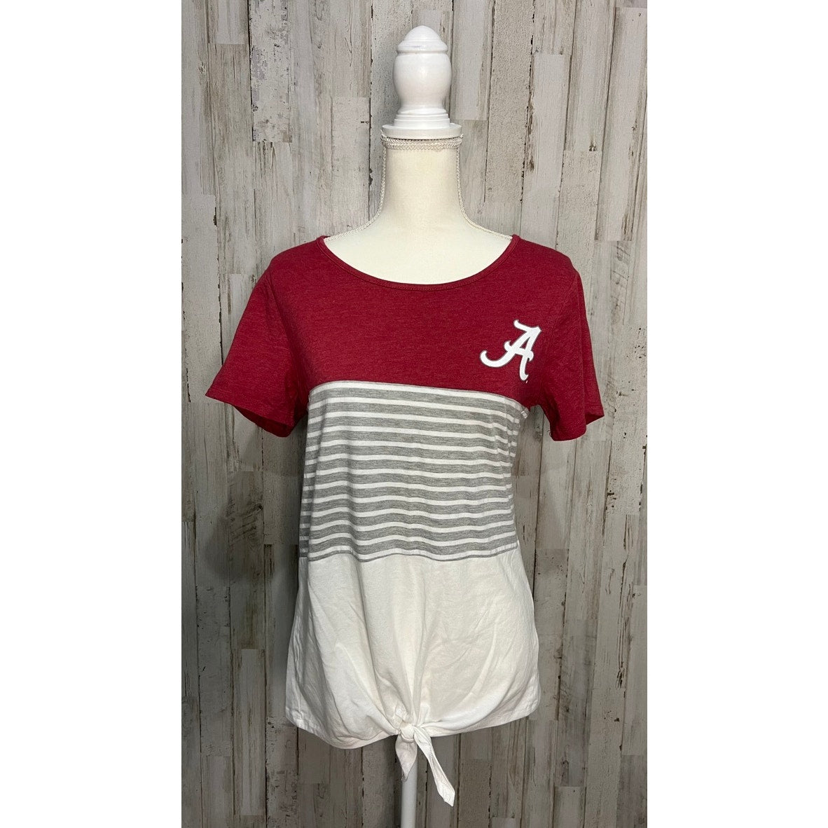 Alabama Crimson Tide Women's Striped Knotted T-Shirt Size Medium Multicolor