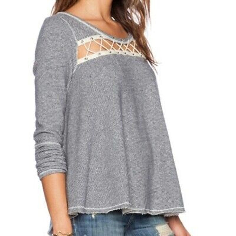 Free People Women's Medium Lacey Love Blue/White Striped Sweater