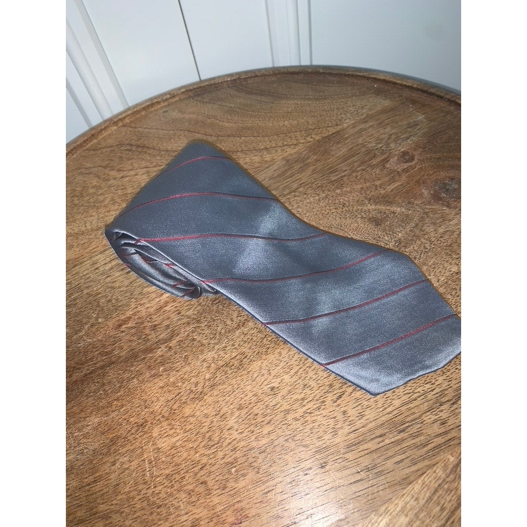 Vintage Damon Men's Gray & Red Striped Designer Tie