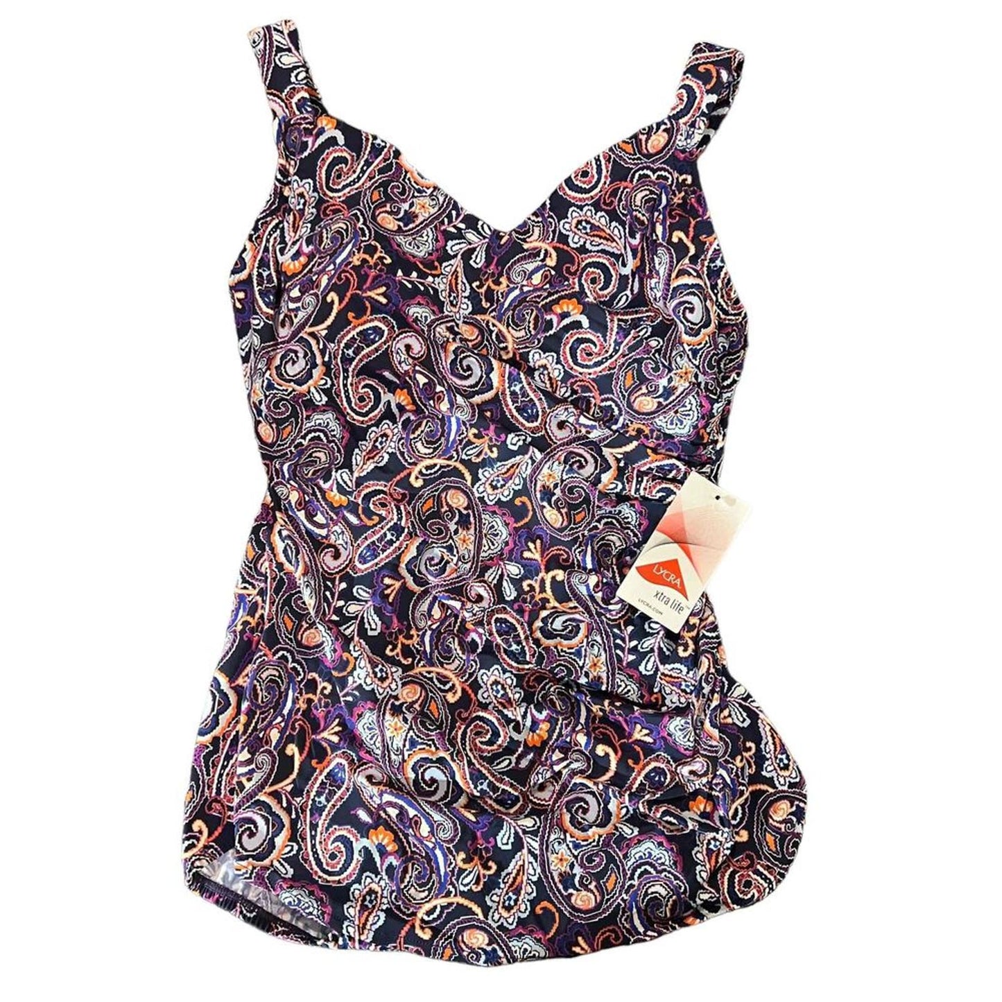 NWT Lands' End Paisley Print Lycra Xtra Life Tankini Top Size Petite 6