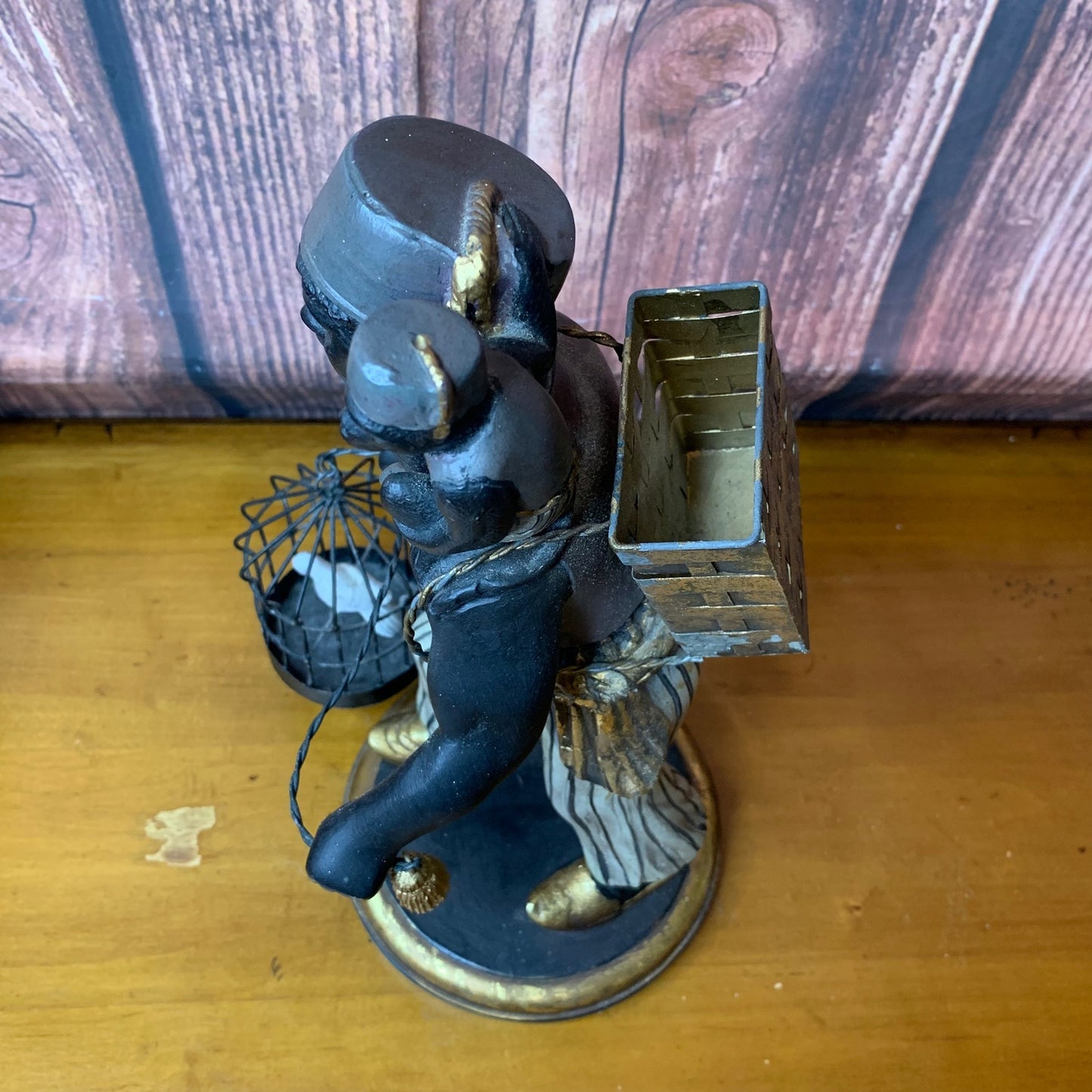 Petite Choses Vintage Blackamoor Statue Birdcage Monkey 13"