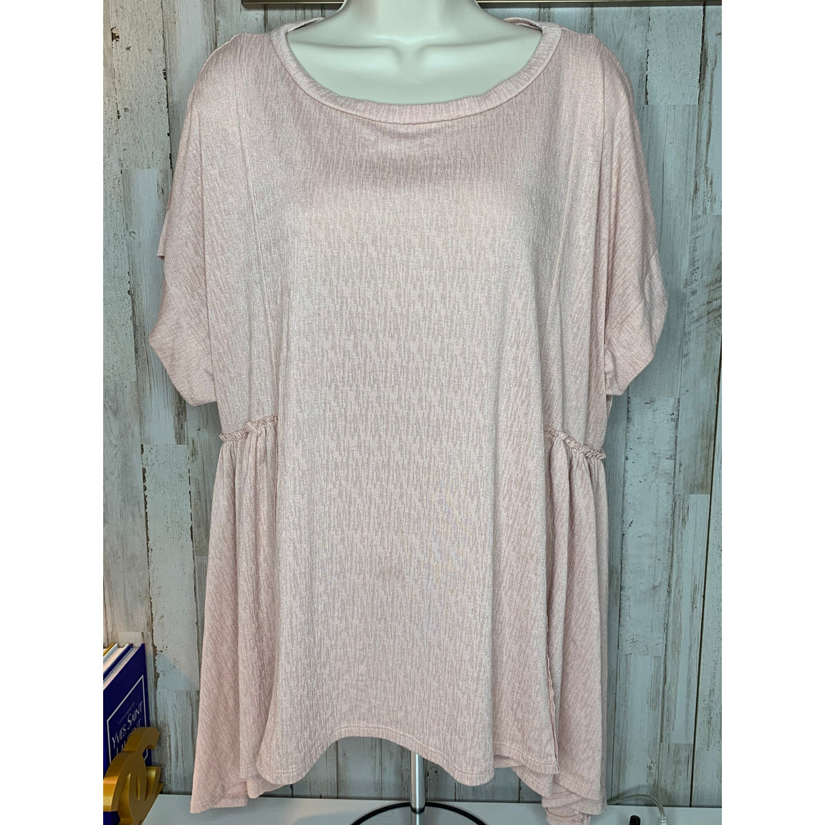 Jade by Jane Tunic Top Womens Small Blush Pink Ribbed Knit Short Sleeve