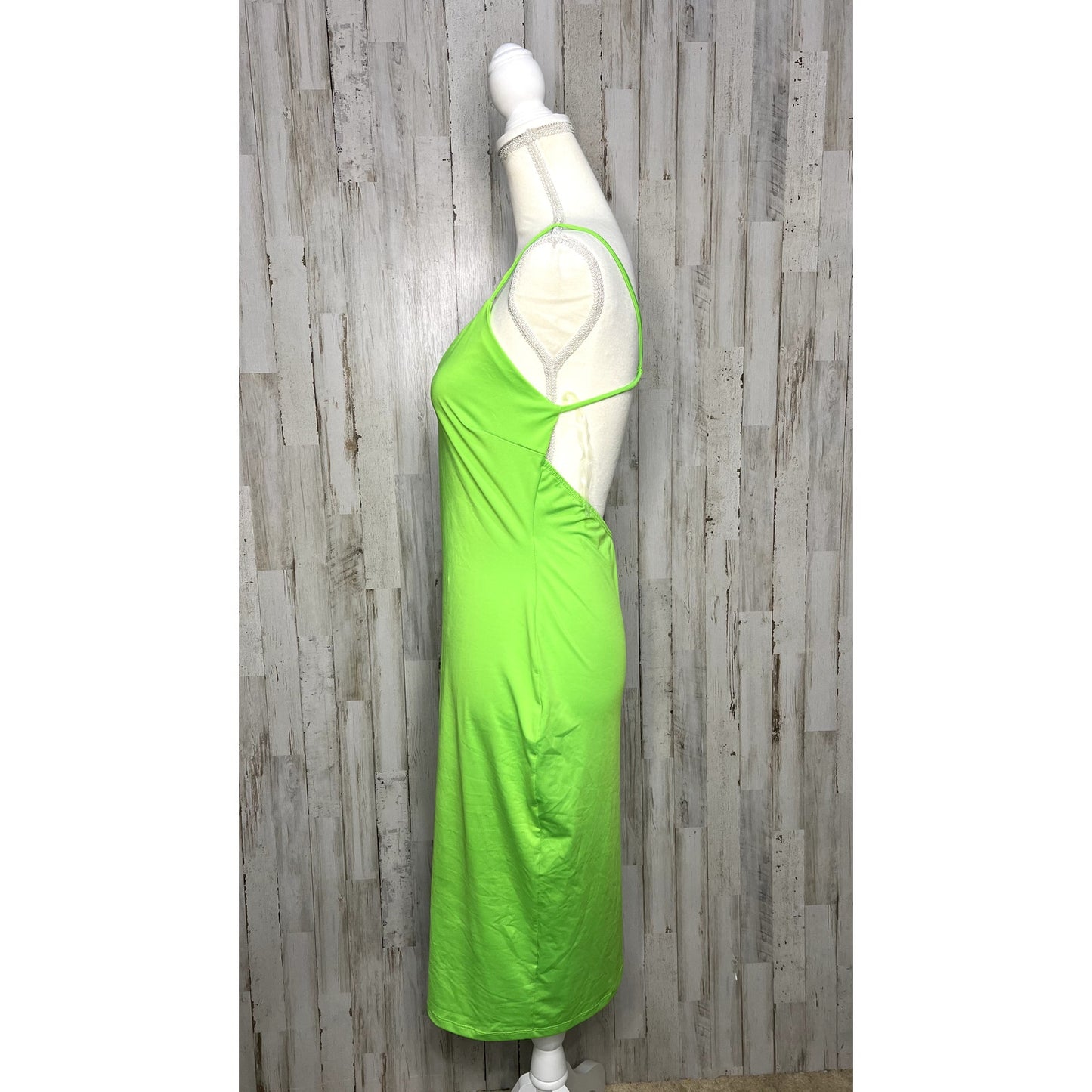 Fashion Nova Women's Large Neon Green Bodycon Sleeveless Backless Midi Dress