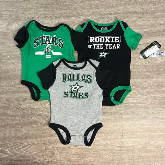 NWT NHL Dallas Stars Infant 3-Piece Bodysuit Set Multicolor Unisex 3-6 Months