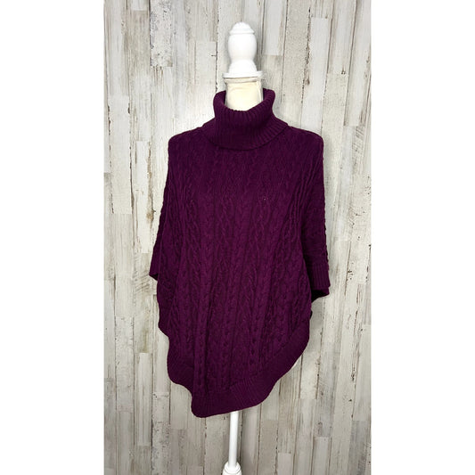 Talbots Women's Size XS Cable Knit Cowl Neck Cape Poncho Purple