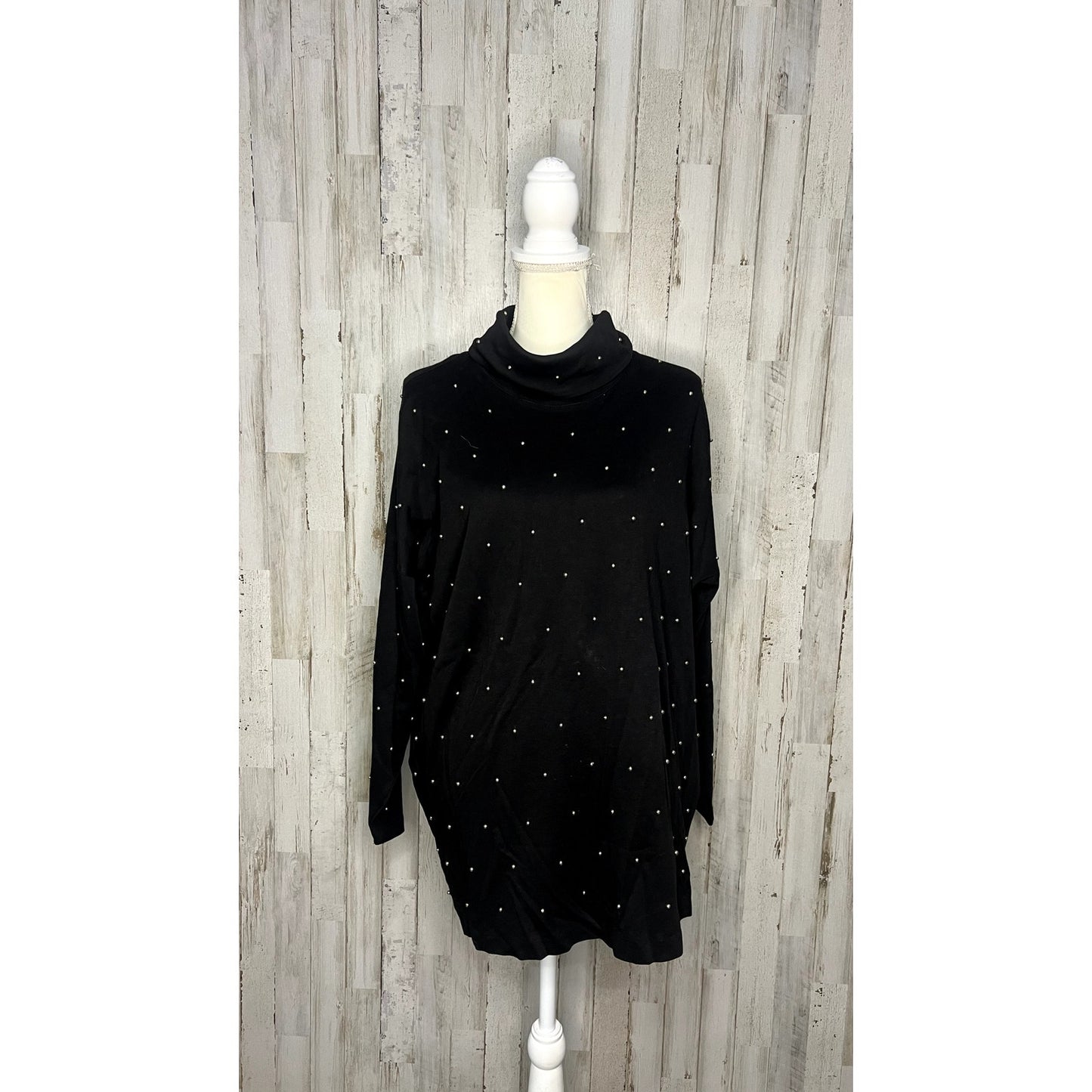 Richard Sport Women's Large Black Long Sleeve Blouse w/ Pearl Embellishments